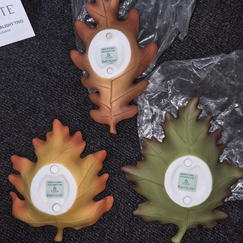 PartyLite Whispering Leaves Tealight Trio Ceramic Leaf Holders Multicolor P8535U